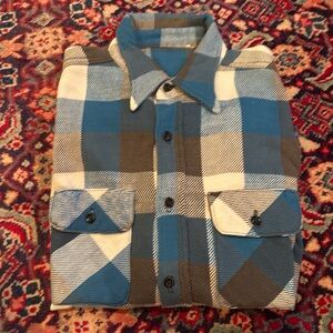 Blue and Brown Plaid Button-Up Shirt
